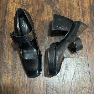 Sam Edelman Circus Dull Distressed Black Platform Patent Leather Block Heeled